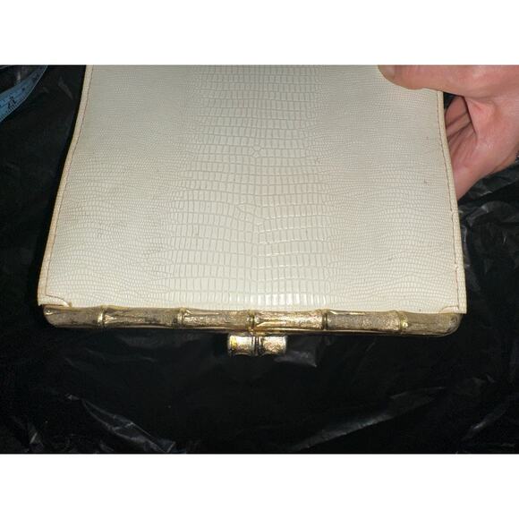 VINTAGE 40s 50s WHITE/OFF WHITE LIZARD/LEATHER BELT BAG OR CLUTCH FRAME BAG - Picture 4 of 10